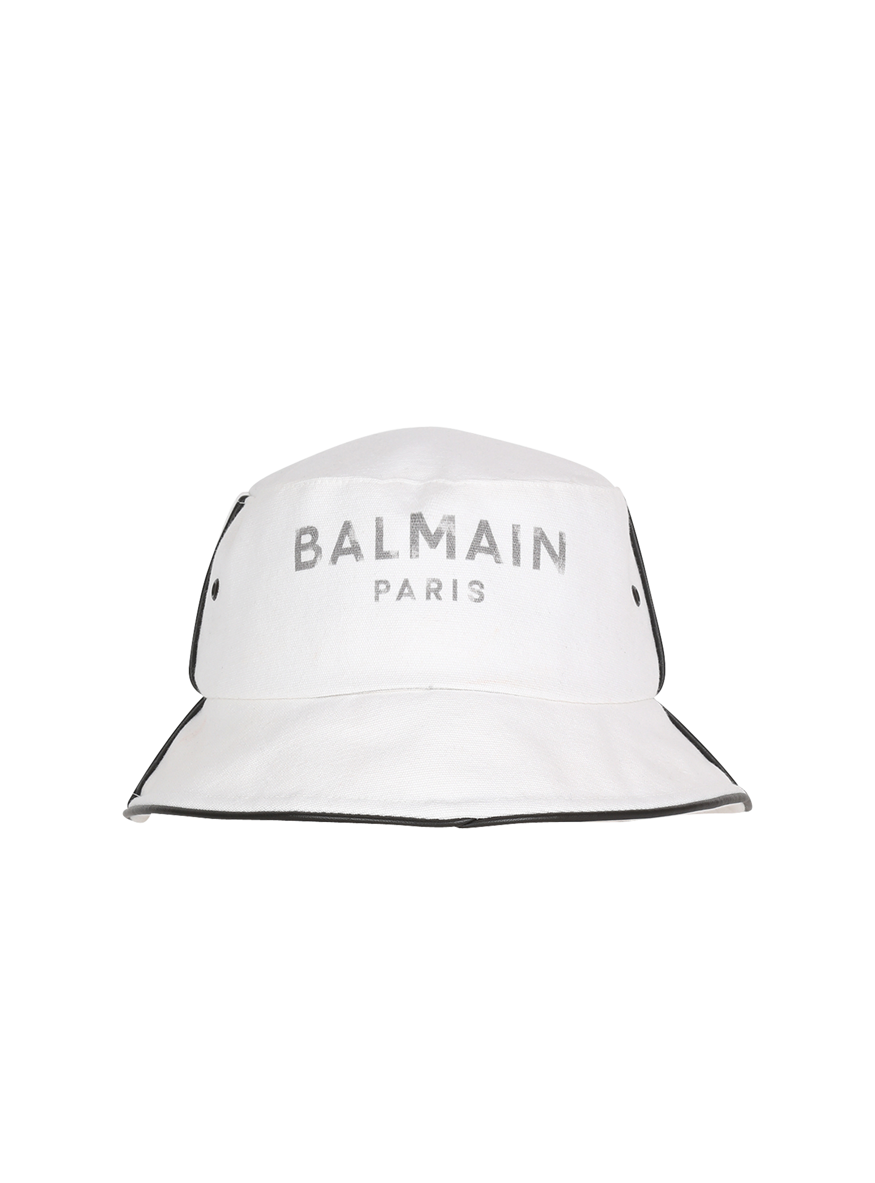 Cotton and leather B-Army bucket hat with Balmain logo, white