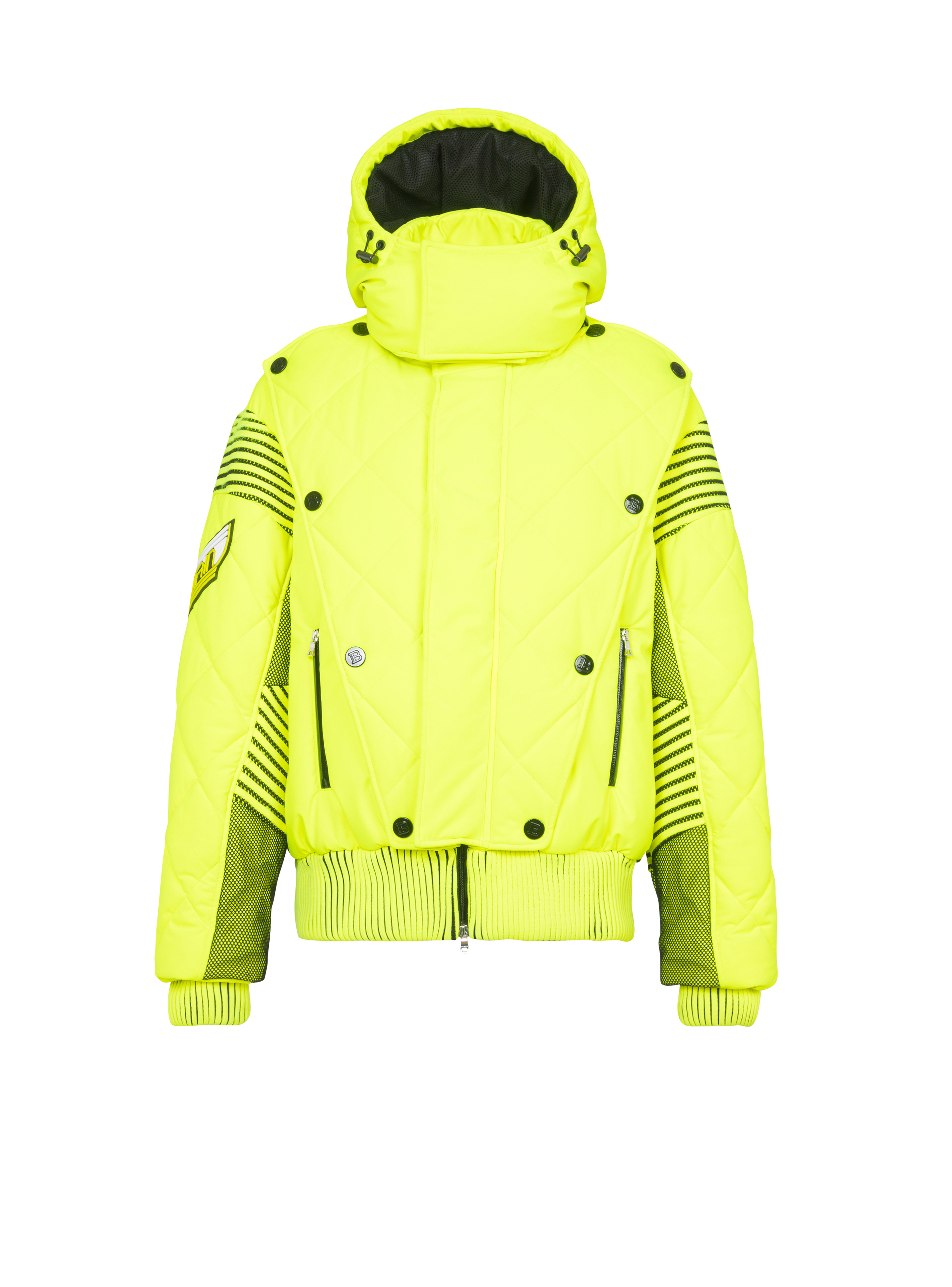 Hooded neon quilted jacket, yellow