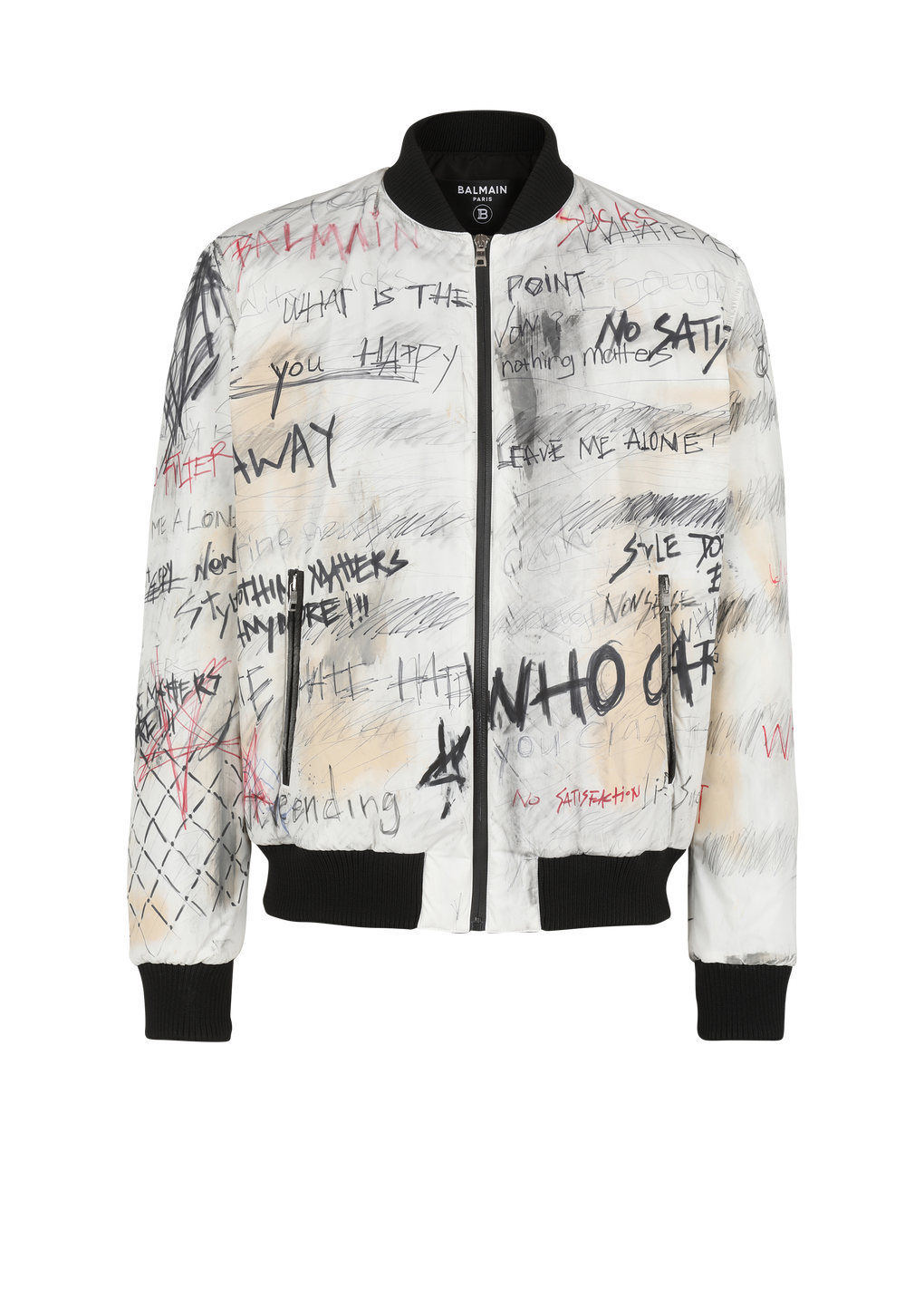Unisex - Nylon bomber jacket with graffiti print, white, hi-res