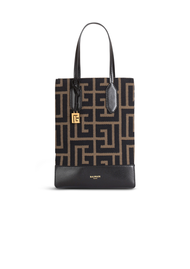Small-sized bicolor khaki and black jacquard Folded Shopping Bag