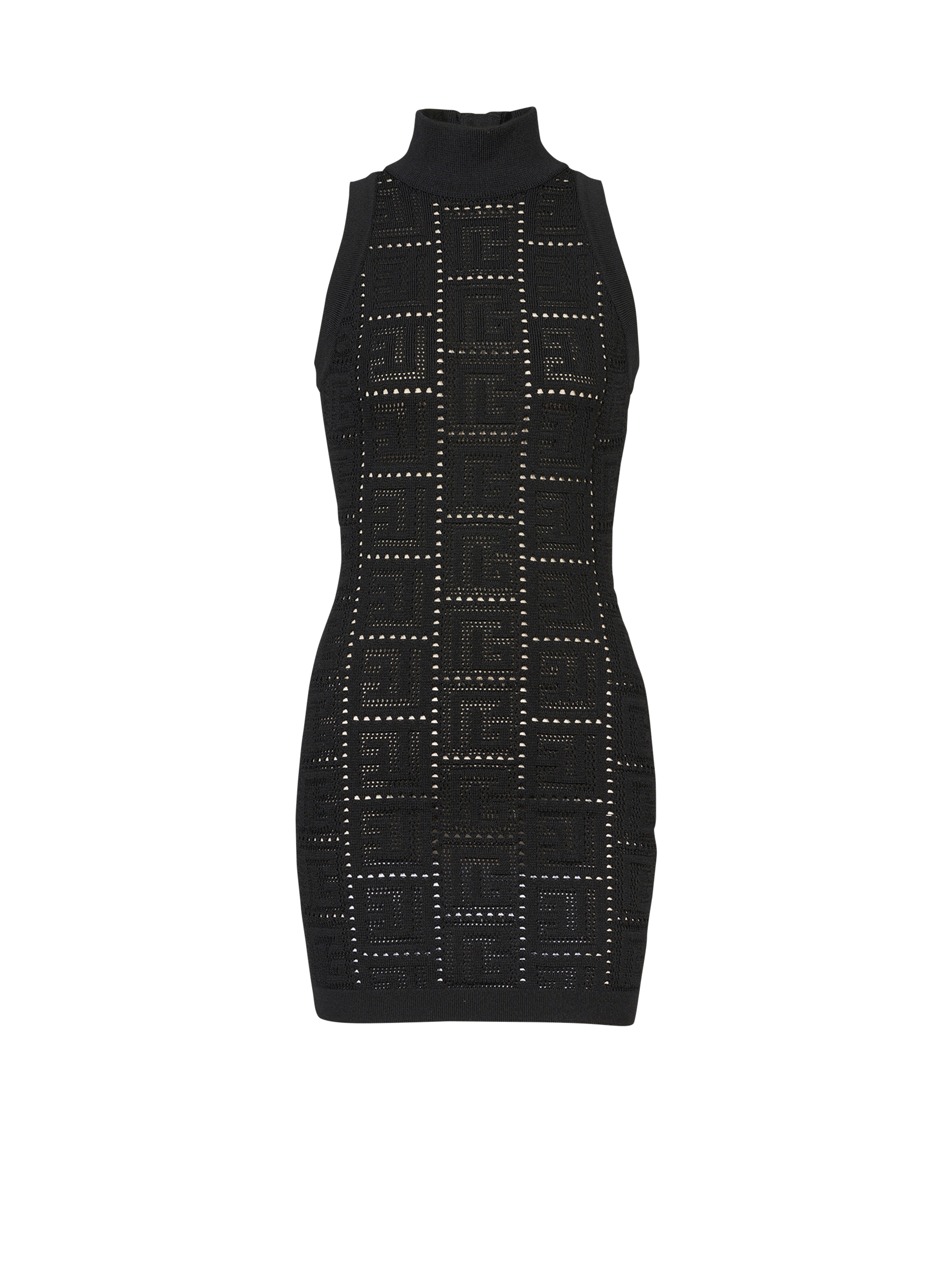 Short eco-designed knit dress with Balmain monogram, black