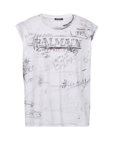 Unisex - Vintage T-shirt with Balmain logo print graffiti