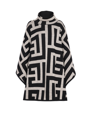 Knit poncho with maxi Balmain monogram print